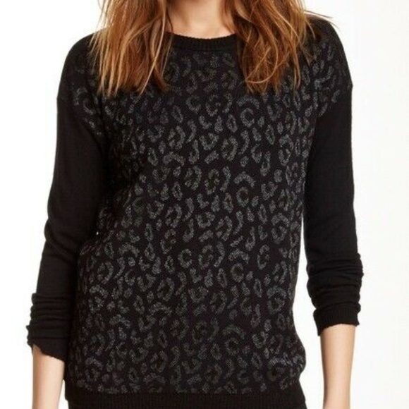 The Kooples Size S Metallic Leopard Print Crew Neck Wool Blend Sweater Pullover - Picture 1 of 8